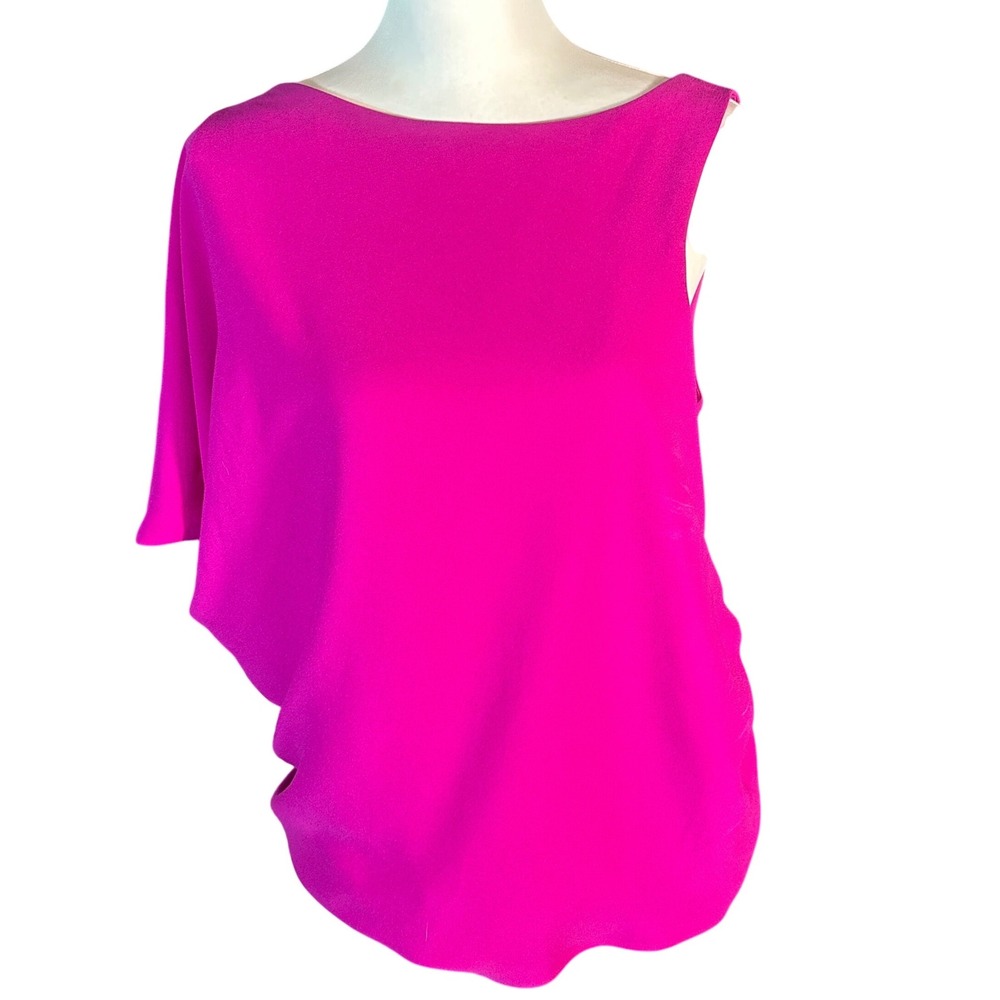 Trina Turk Blouse Womens Size M Pink Asymmetric One Shoulder Draped Top - Picture 1 of 7